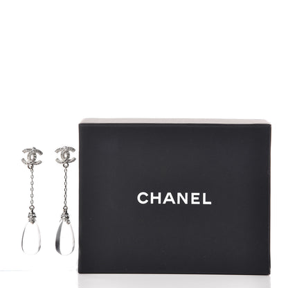 Chanel Resin Crystal CC Drop Earrings Silver 5 of 5