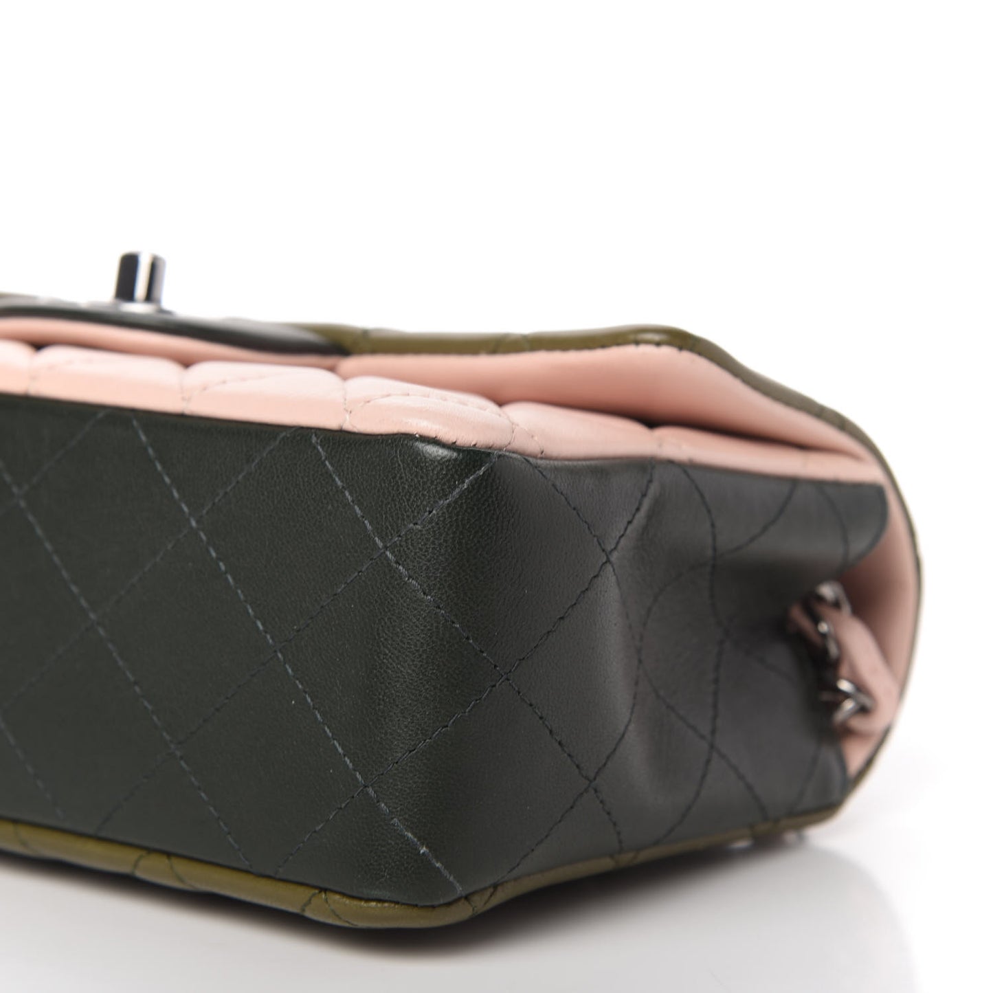 Lambskin Quilted Tri-Color Mini Rectangular Flap Green Pink