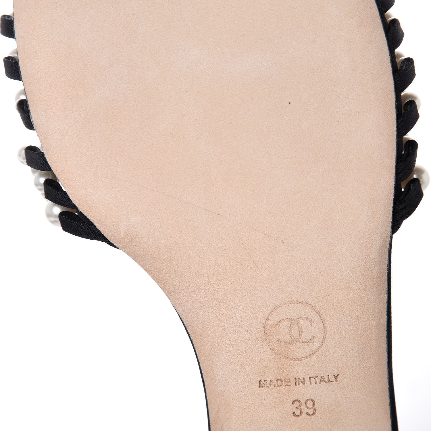 Chanel Satin Pearl Flat Sandals 39 Black 10 of 12