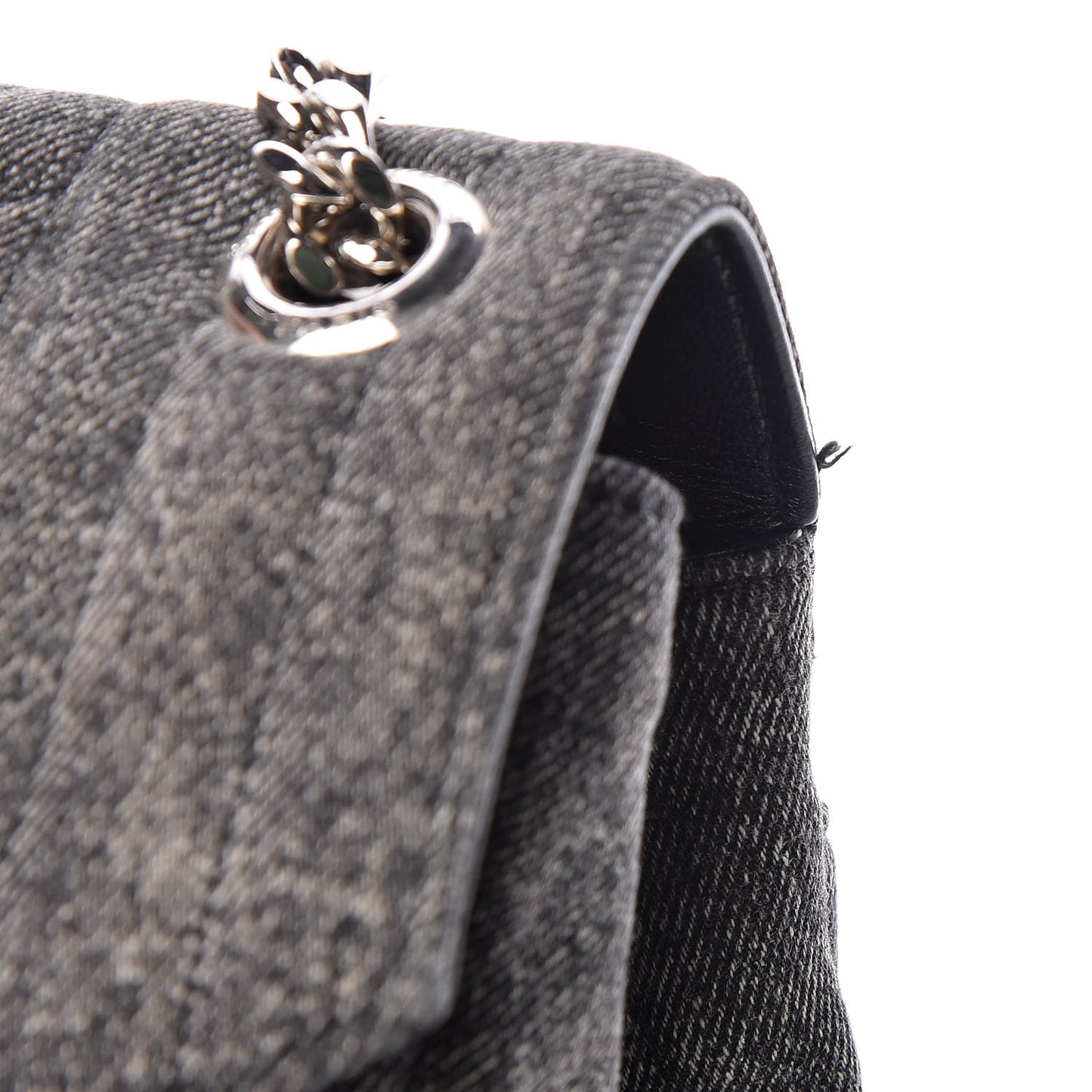 Denim Mixed Matelasse Triquilt Large Monogram Envelope Satchel Black