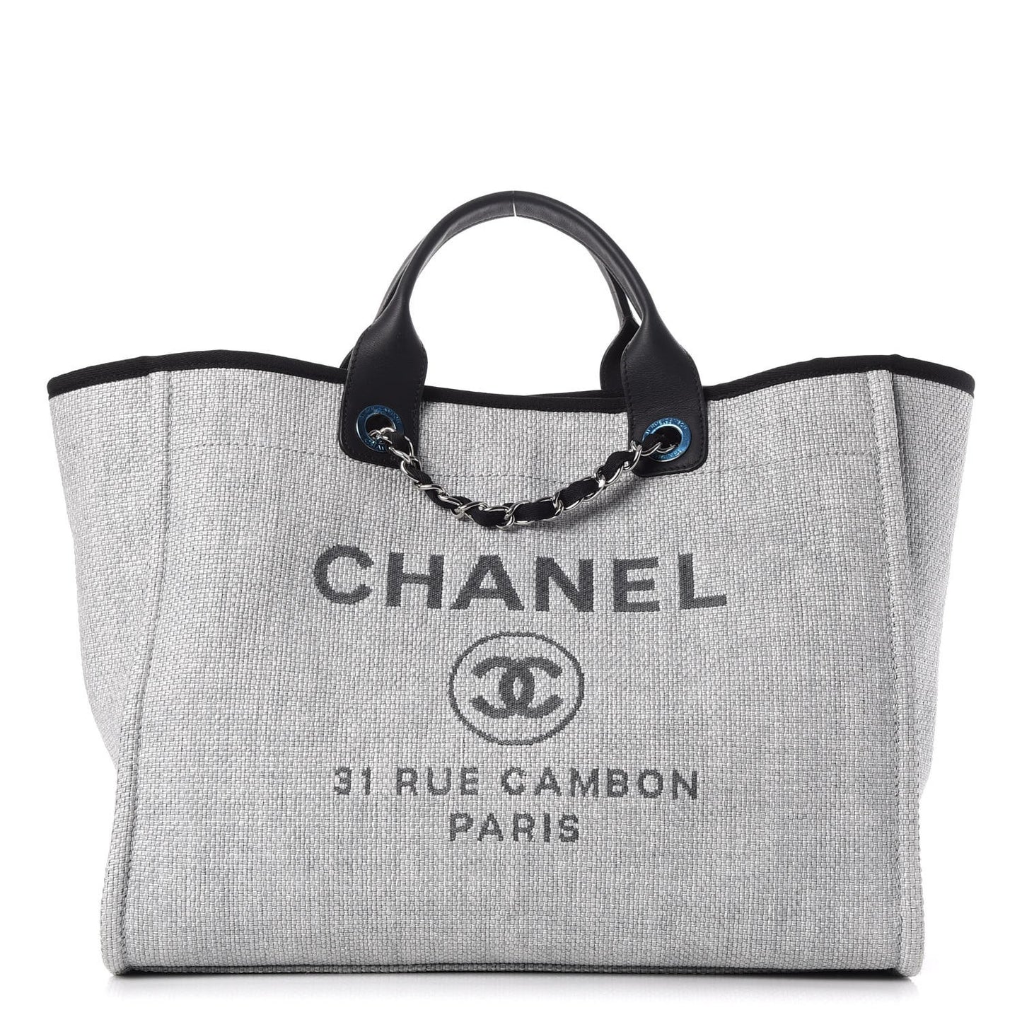 Woven Straw Raffia Large Deauville Tote Grey