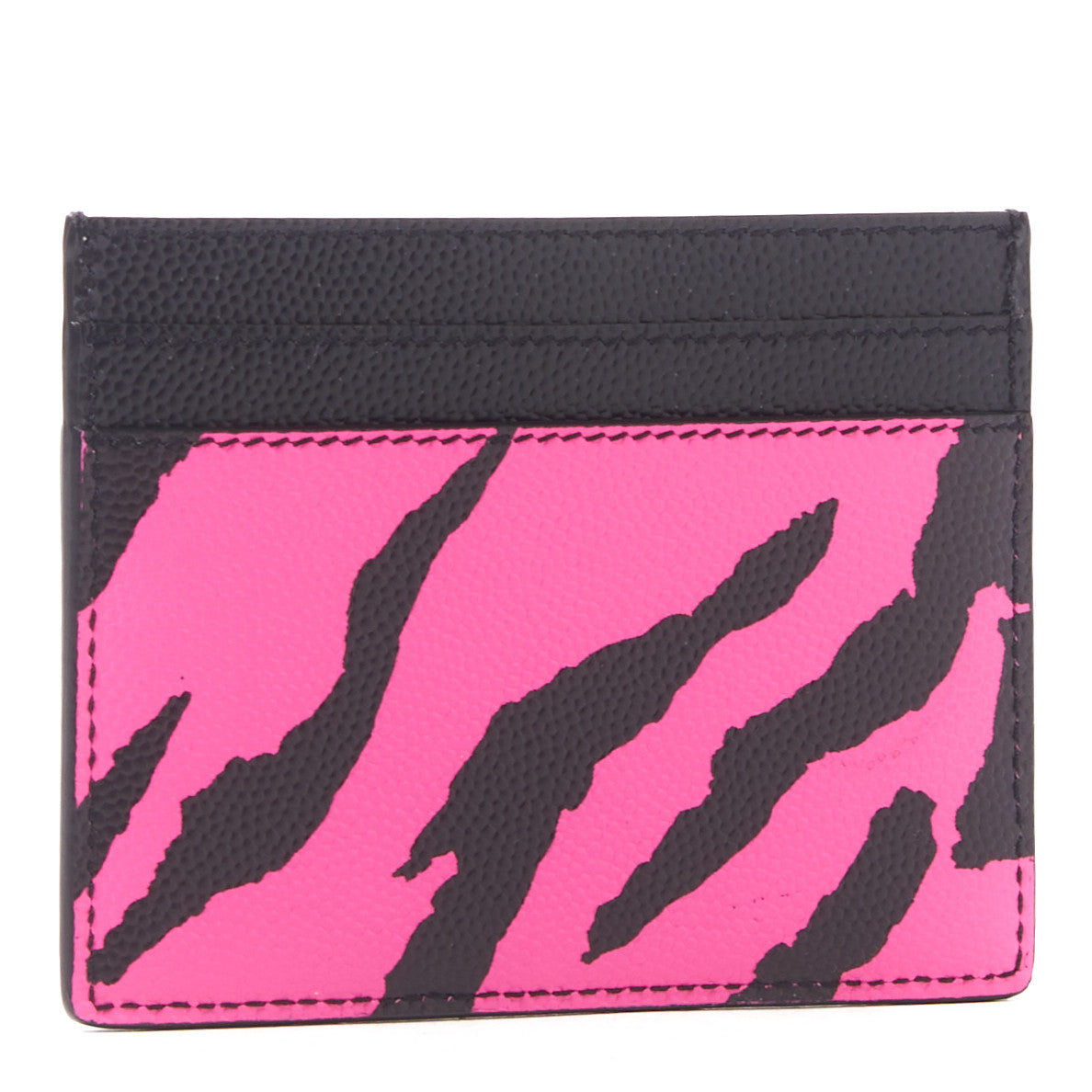 Calfskin Zebra Print Credit Card Case Fuchsia Black