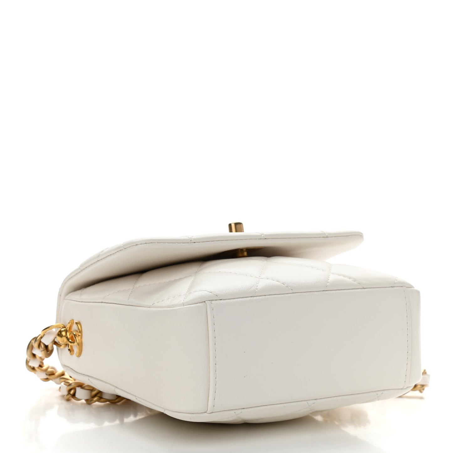 Lambskin Quilted Mini Side Note Flap White