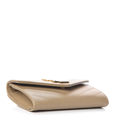 Saint Laurent Grain De Poudre Matelasse Chevron Small Monogram Envelope Wallet Dark Latte 4 of 7