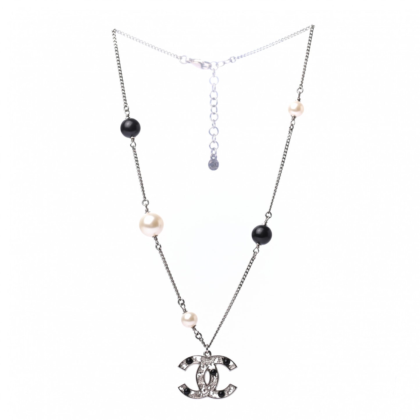 Pearl Resin Textured CC Necklace Silver Black