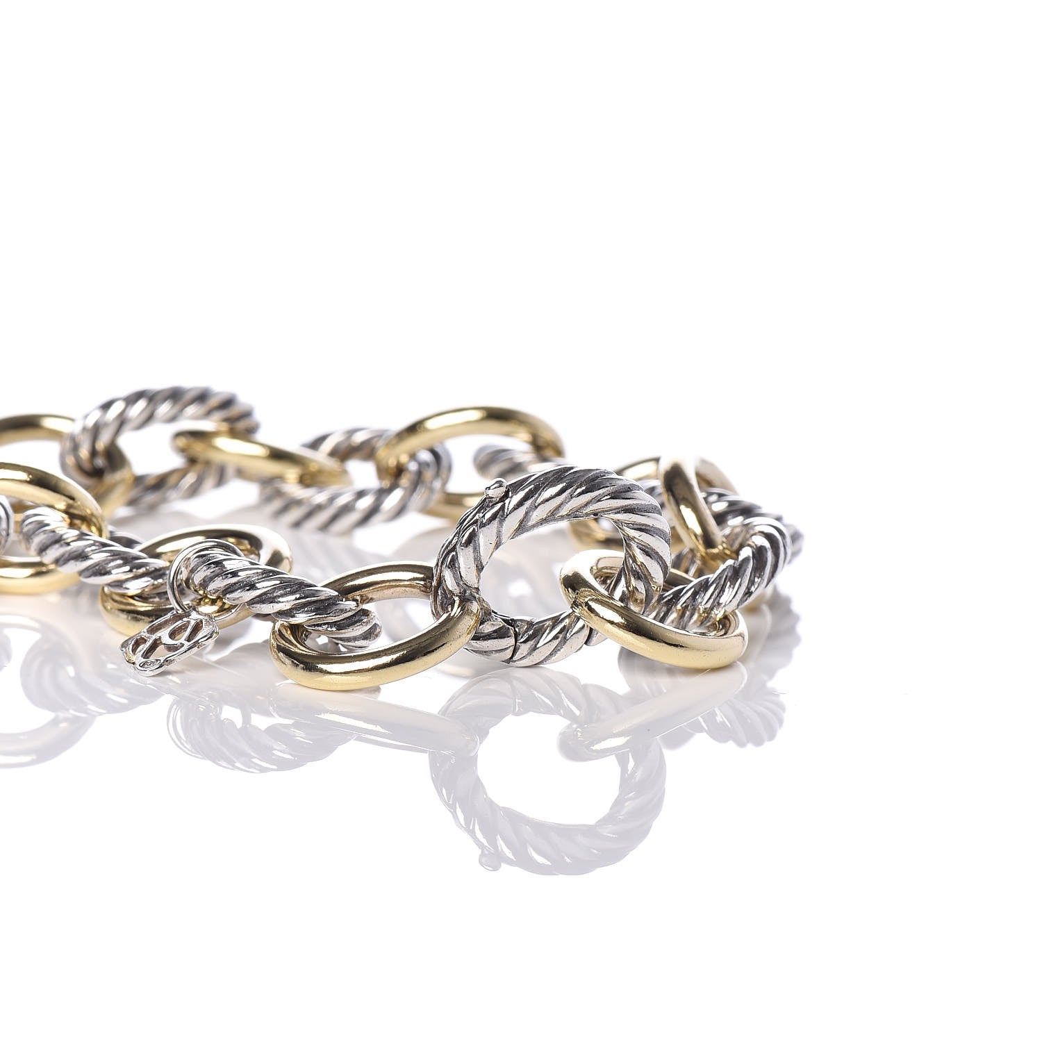 David Yurman Sterling Silver 18K Yellow Gold 12mm Large Oval Link Bracelet 4 of 6