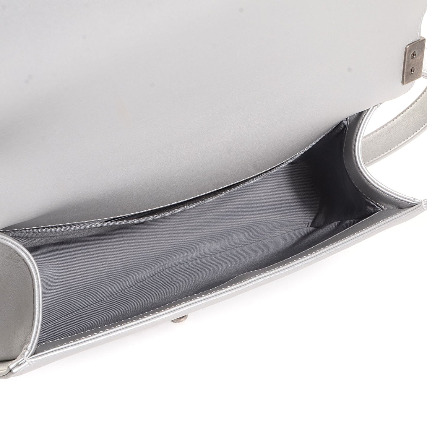 Metallic Calfskin Quilted Medium Boy Flap Silver