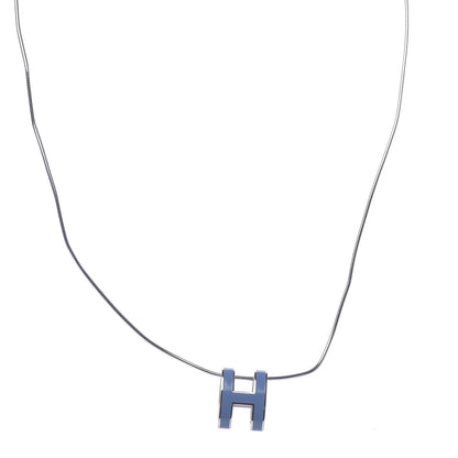 Hermes Lacquered Palladium Pop H Pendant Necklace Bleu Sature 1 of 6