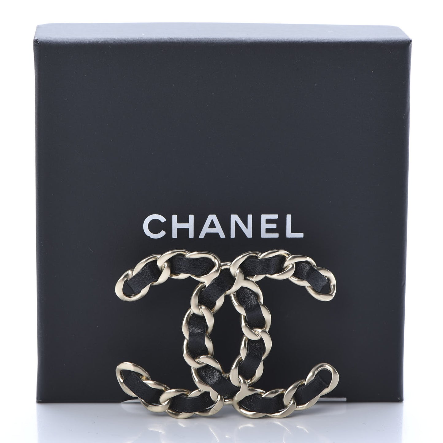 Lambskin Chain CC Brooch Black Gold