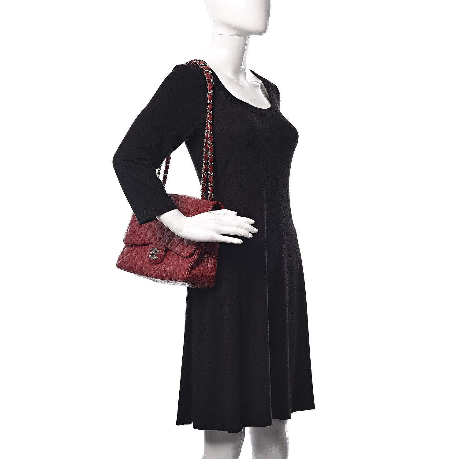 Chanel Caviar Quilted Jumbo Single Flap Red 2 of 12
