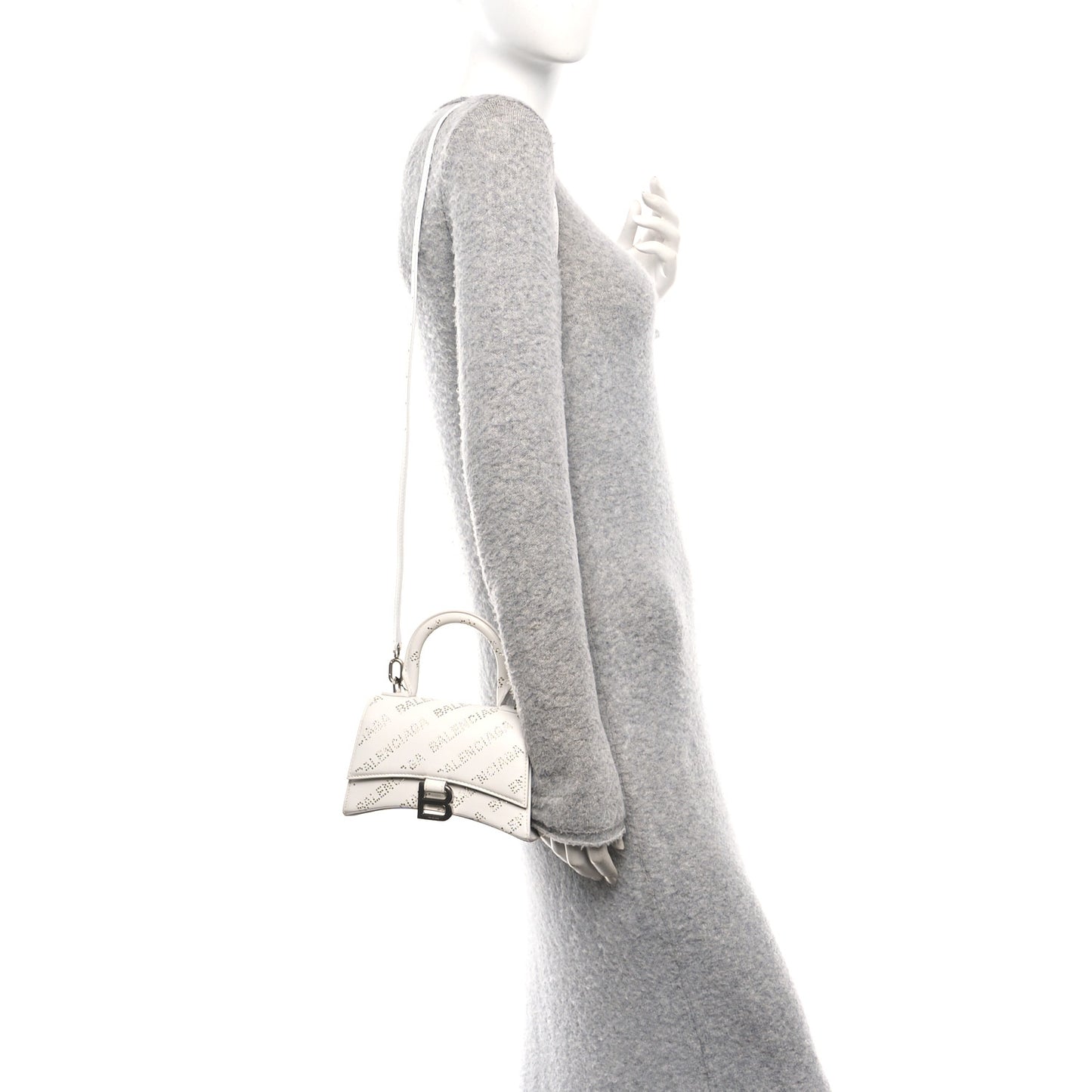 Smooth Calfskin Crystal Diagonal Allover Logo Hourglass Top Handle Bag XS Optic White