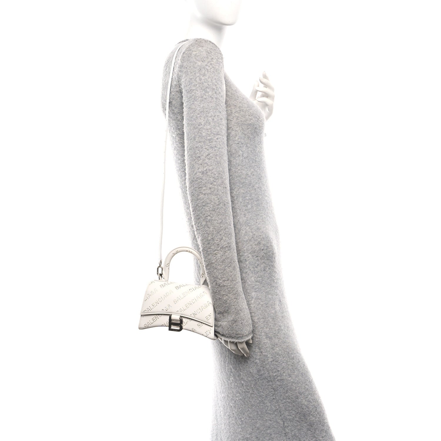 Balenciaga Smooth Calfskin Crystal Diagonal Allover Logo Hourglass Top Handle Bag XS Optic White 2 of 11