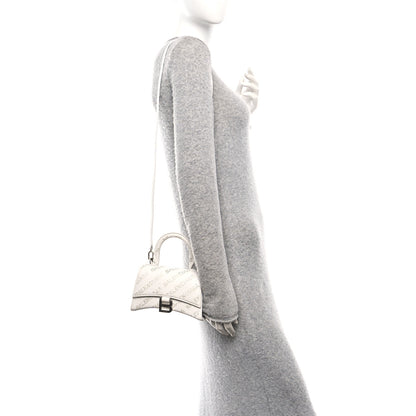 Balenciaga Smooth Calfskin Crystal Diagonal Allover Logo Hourglass Top Handle Bag XS Optic White 2 of 11