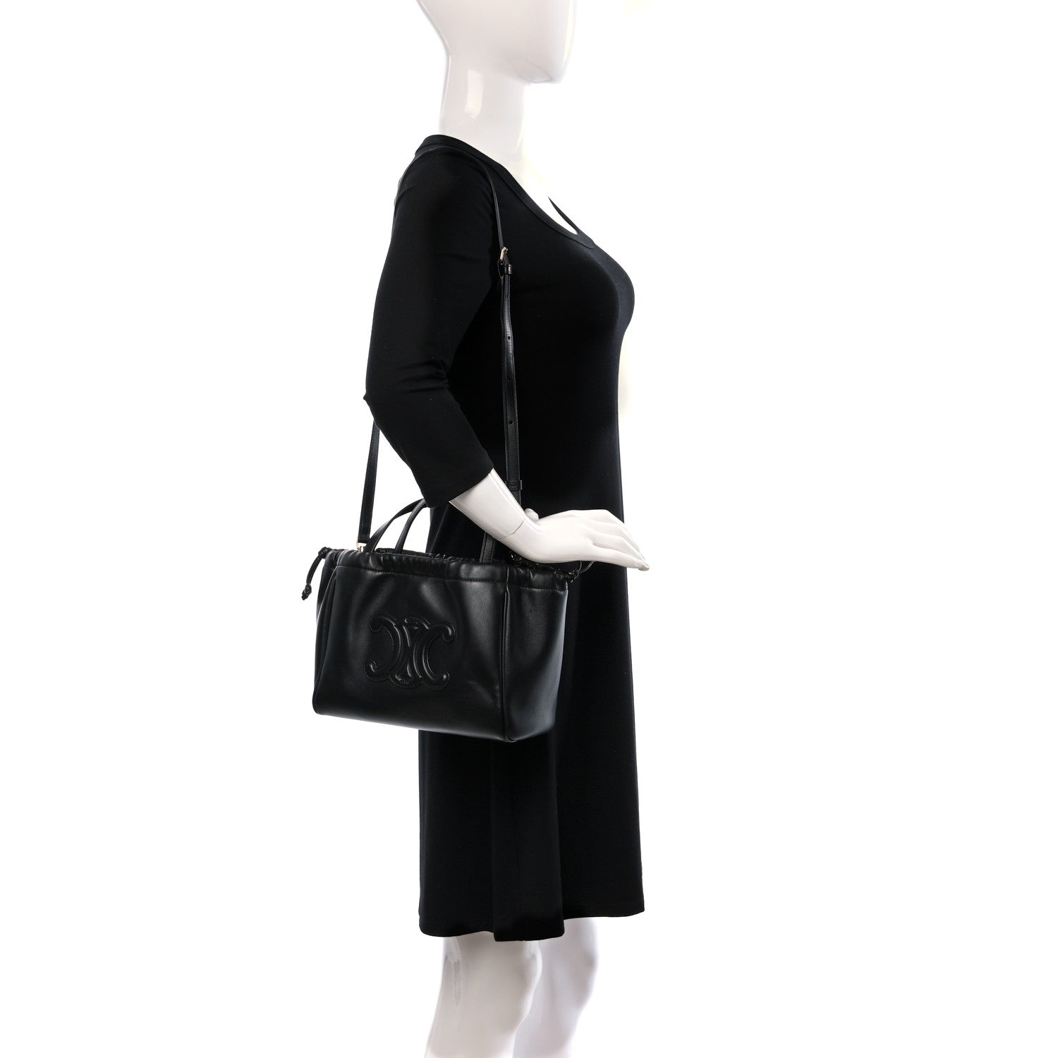 Celine Smooth Calfskin Cuir Small Triomphe Cabas Drawstring Black 2 of 8