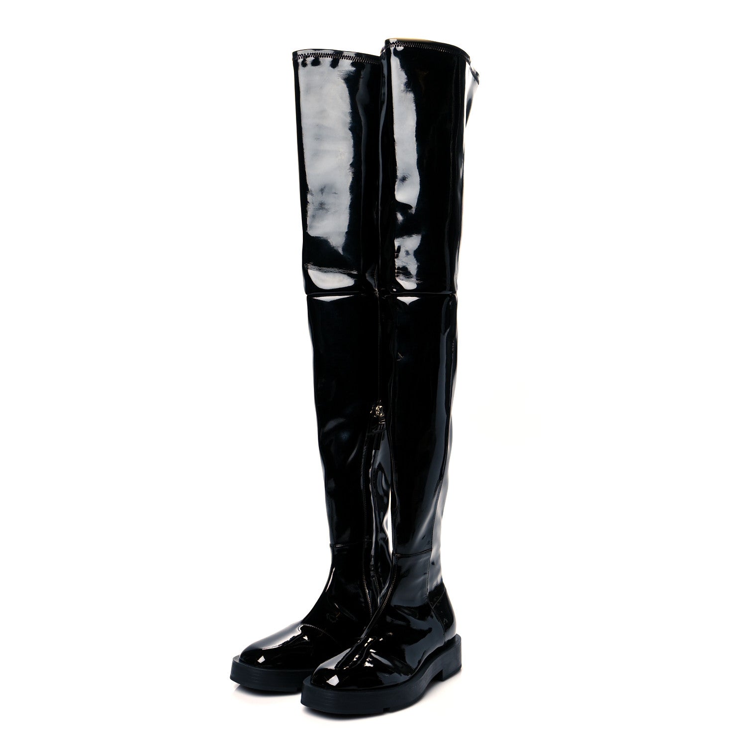 Givenchy Patent Square Flat Over The Knee Boots 7.5 Black 6 of 9