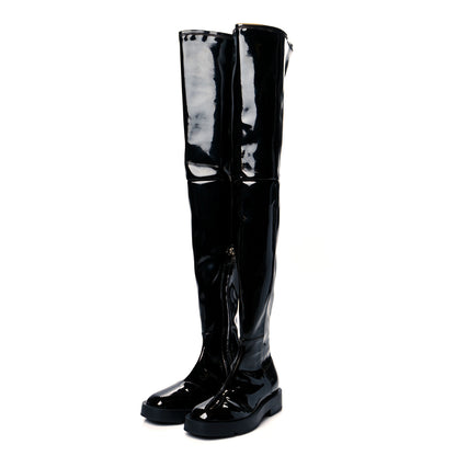Givenchy Patent Square Flat Over The Knee Boots 7.5 Black 6 of 9