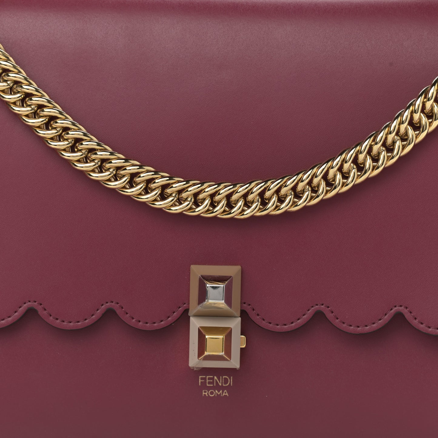 Vitello Liberty Scalloped Studded Kan I Shoulder Bag Black Cherry