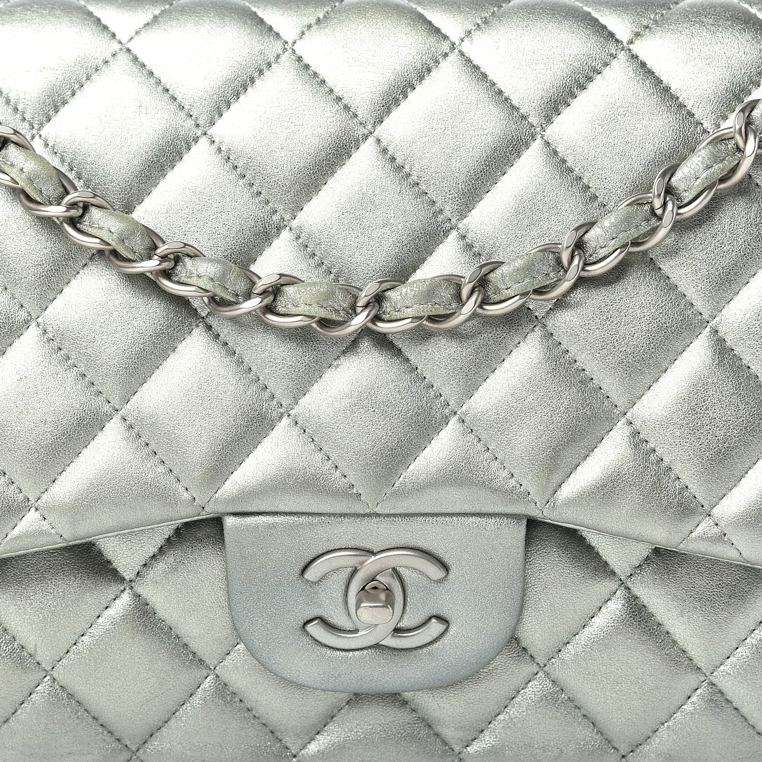 Chanel Metallic Lambskin Quilted Jumbo Double Flap Green 7 of 12
