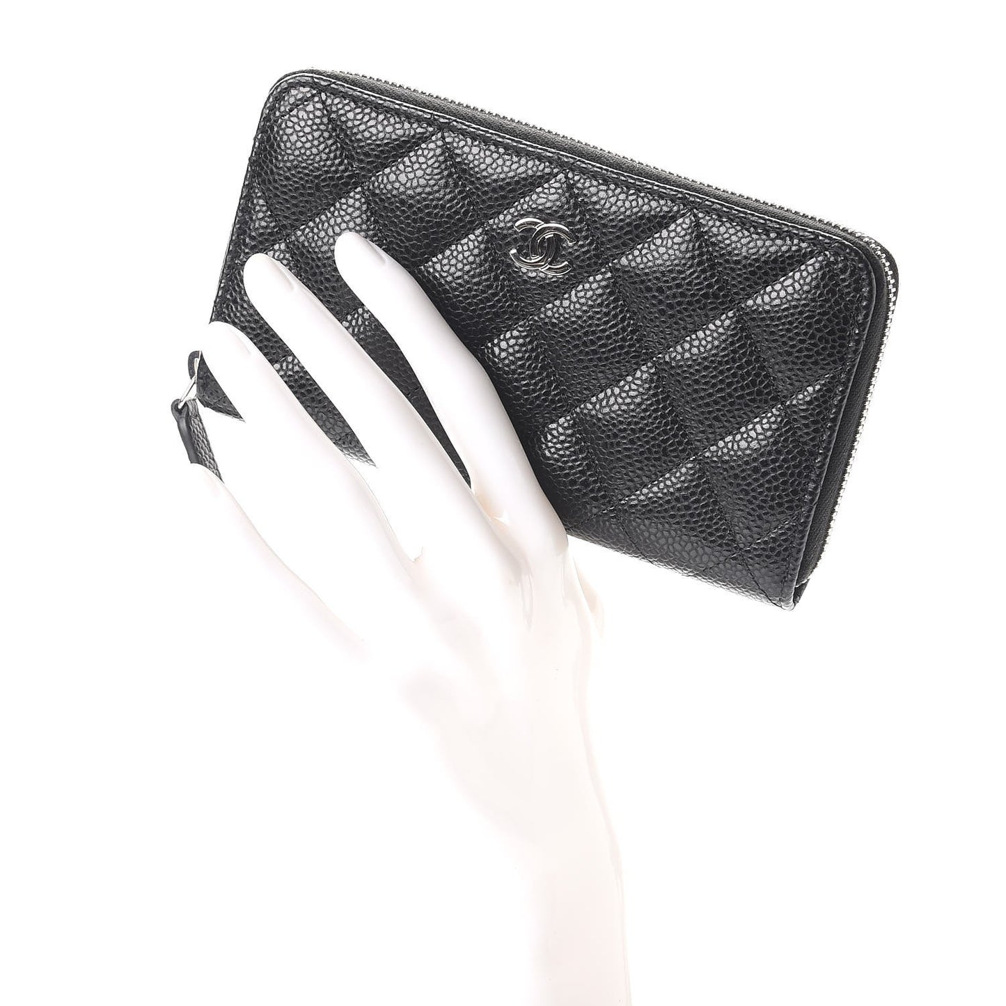 Caviar Quilted Medium Zip Around Wallet Black