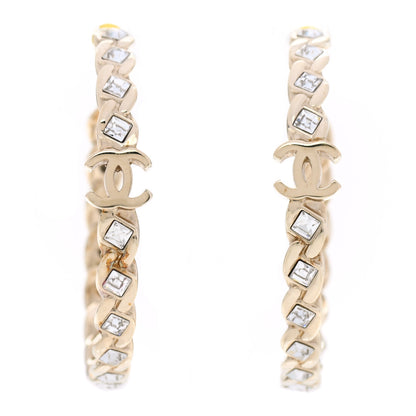 Chanel Crystal CC Hoop Earrings Gold 1 of 5
