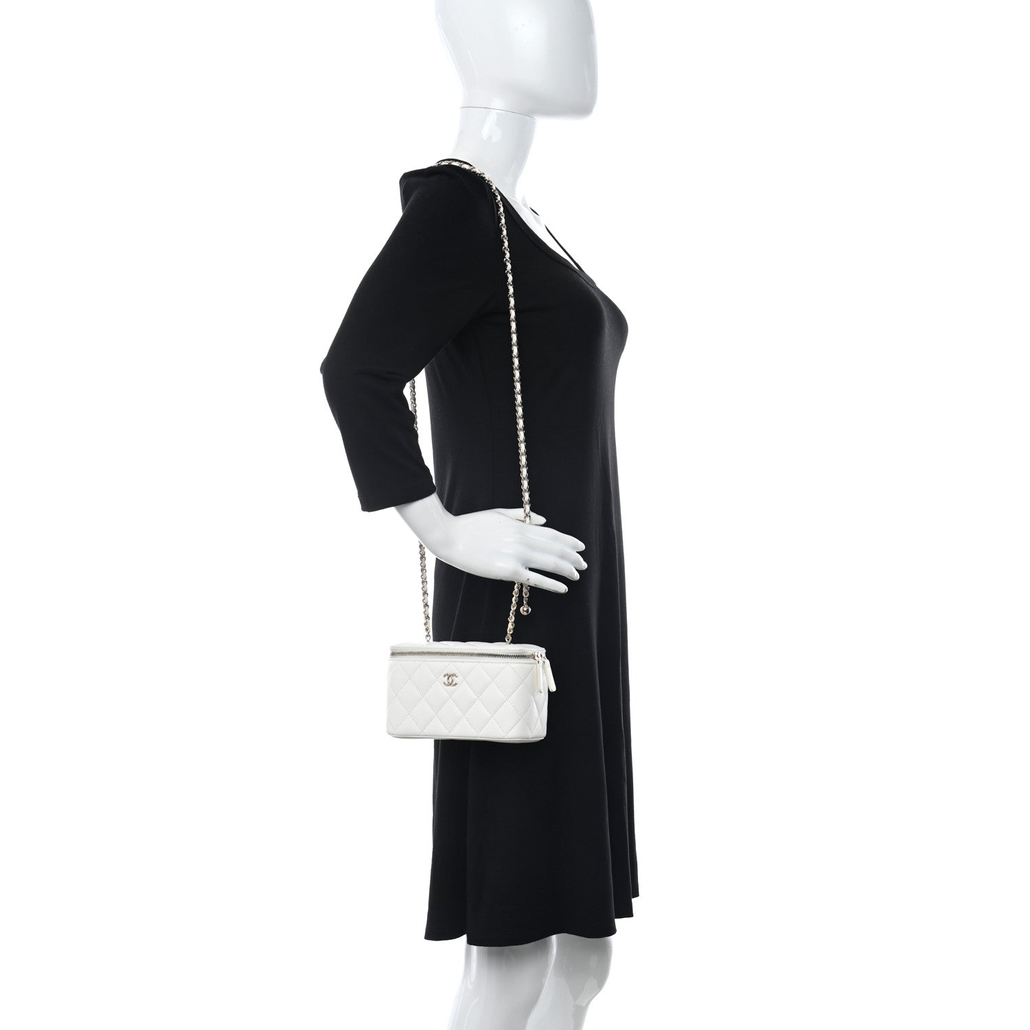 Chanel Lambskin Quilted Enamel CC Pearl Crush Small Vanity Case With Chain White 2 of 10