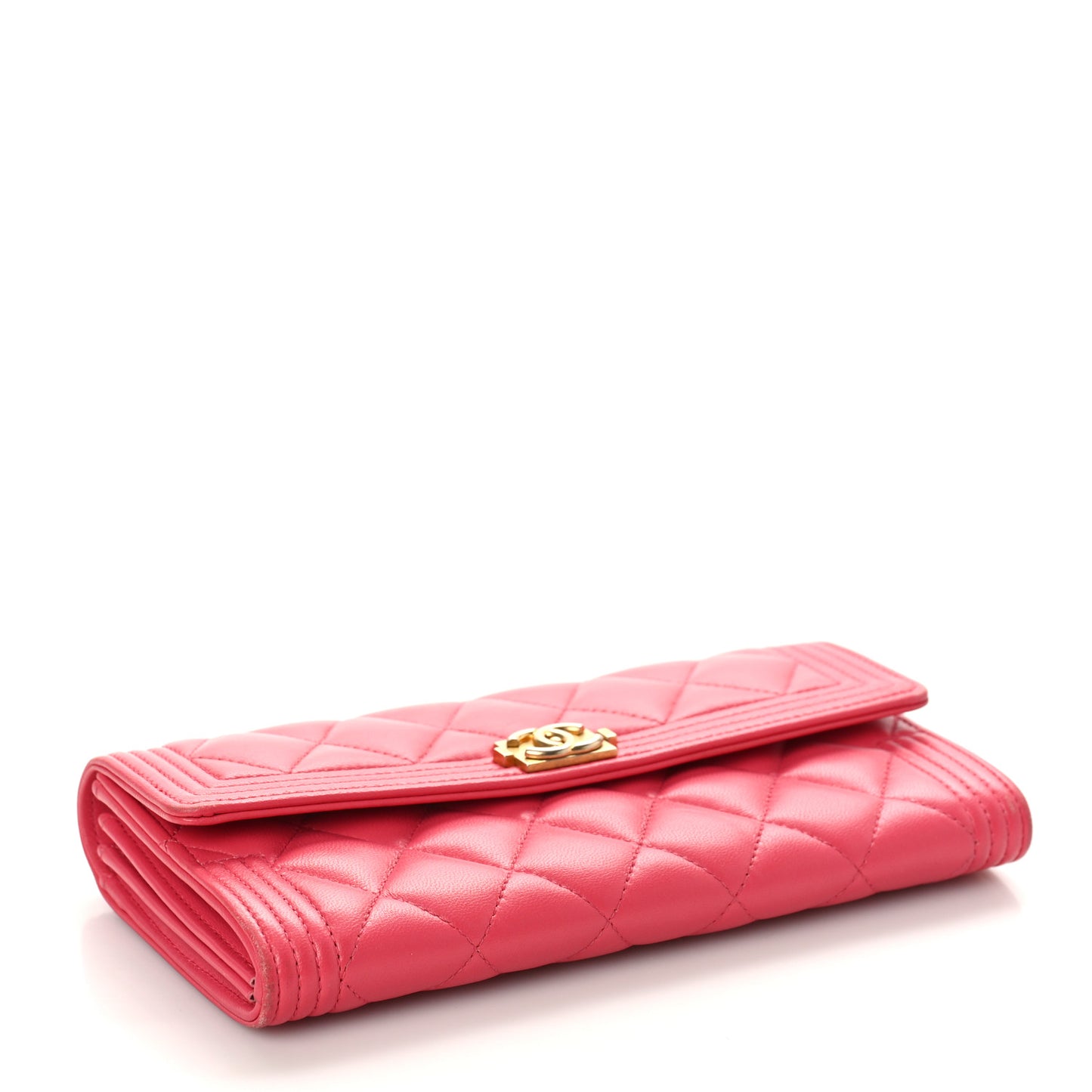 Lambskin Quilted Large Boy Gusset Flap Wallet Pink