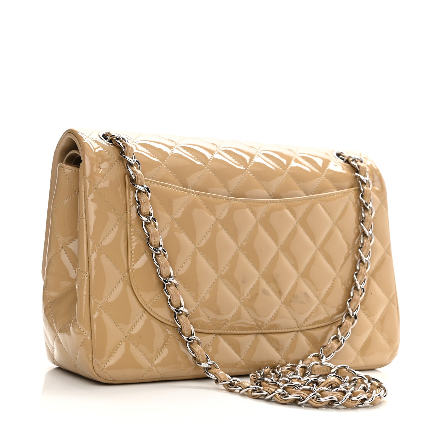 Patent Quilted Jumbo Double Flap Beige