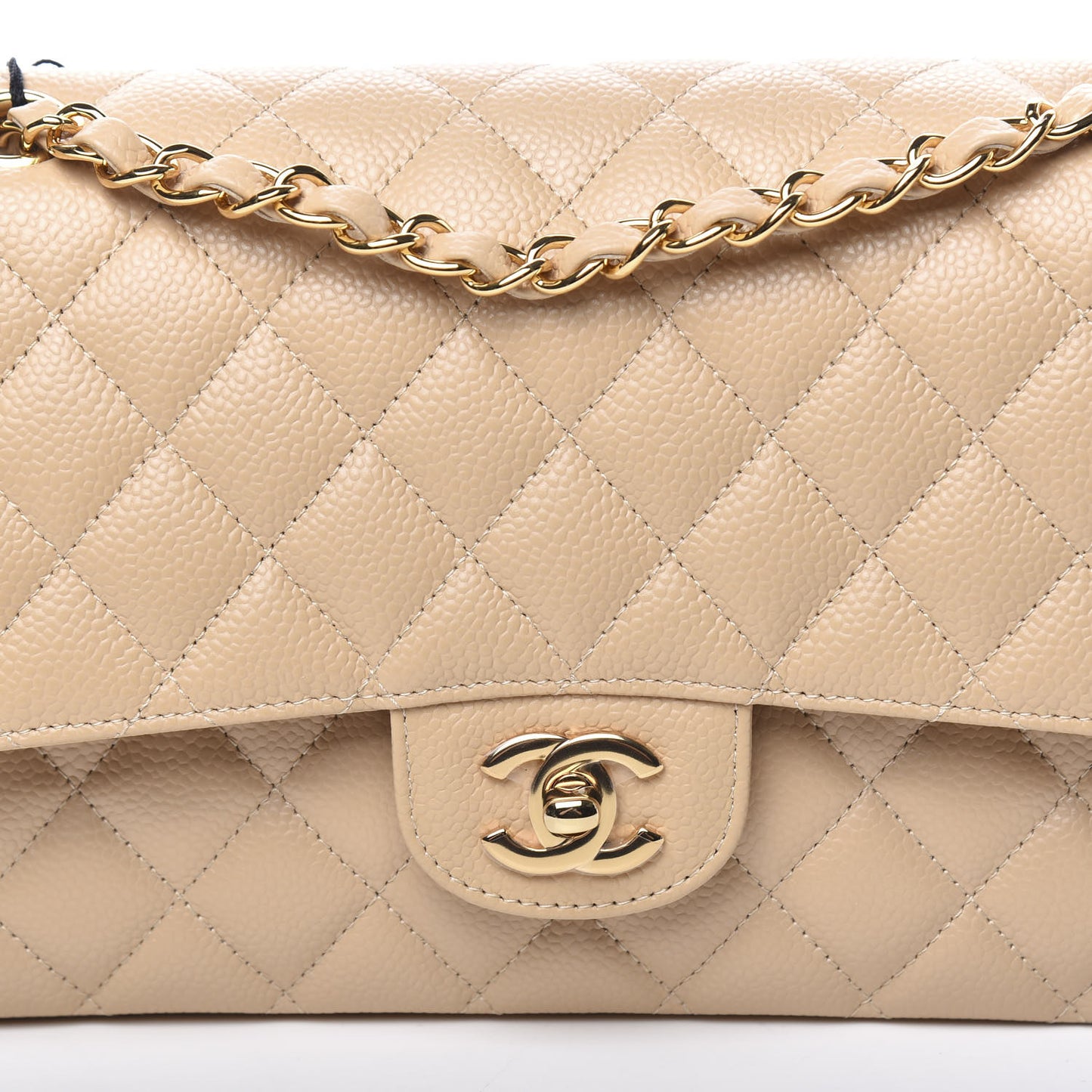 Caviar Quilted Medium Double Flap Light Beige