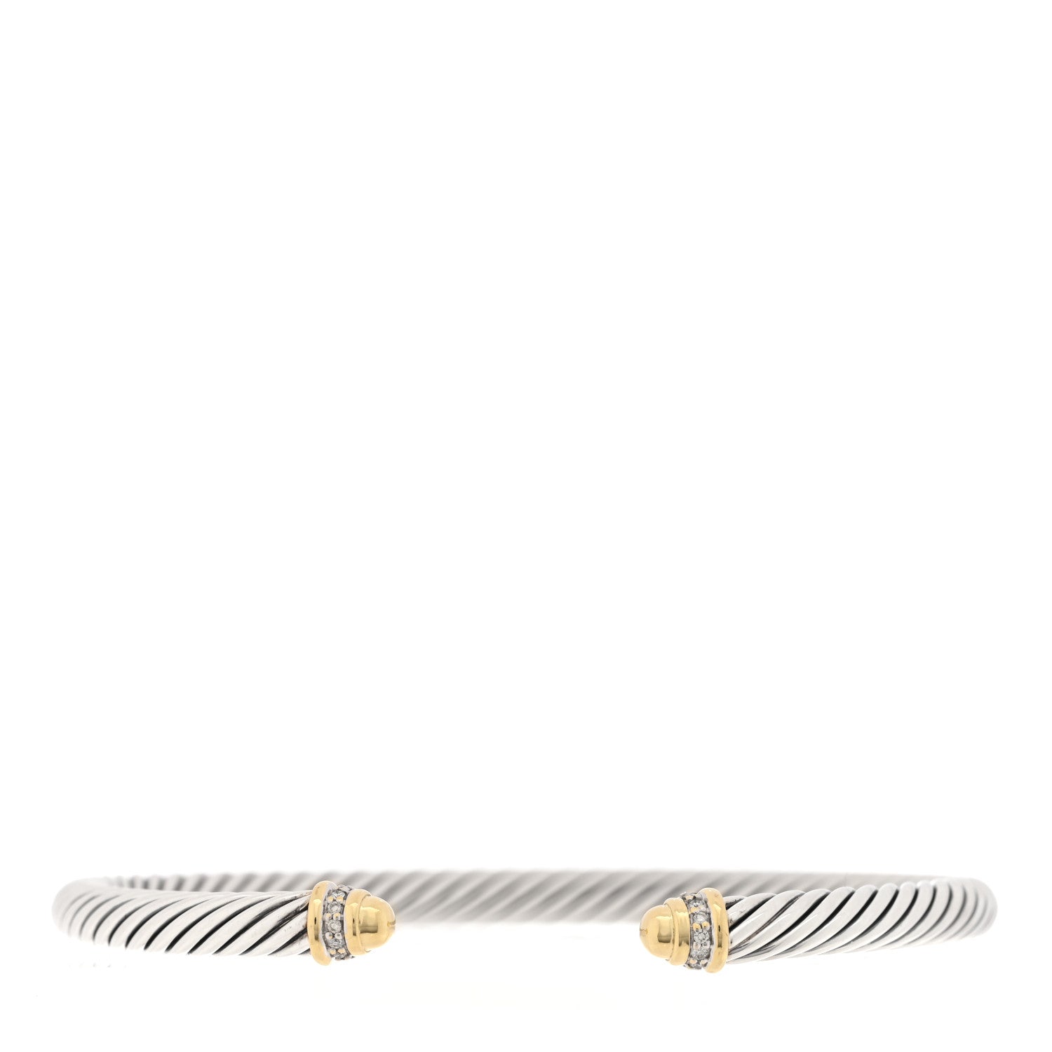 David Yurman Sterling Silver 18K Yellow Gold Diamond 5mm Dome Cable Classics Bracelet 1 of 4
