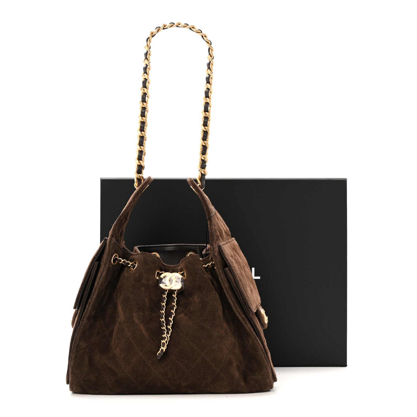 Suede Quilted Small Chanel 25 Handbag Dark Brown