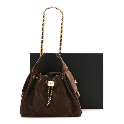 Chanel Suede Quilted Small Chanel 25 Handbag Dark Brown 12 of 12