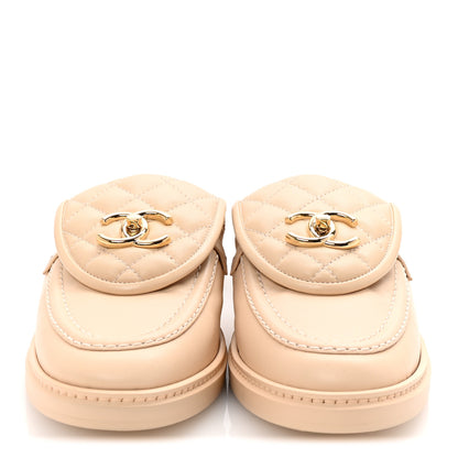 Chanel Lambskin Quilted CC Turnlock Mules 38.5 Light Beige 3 of 10