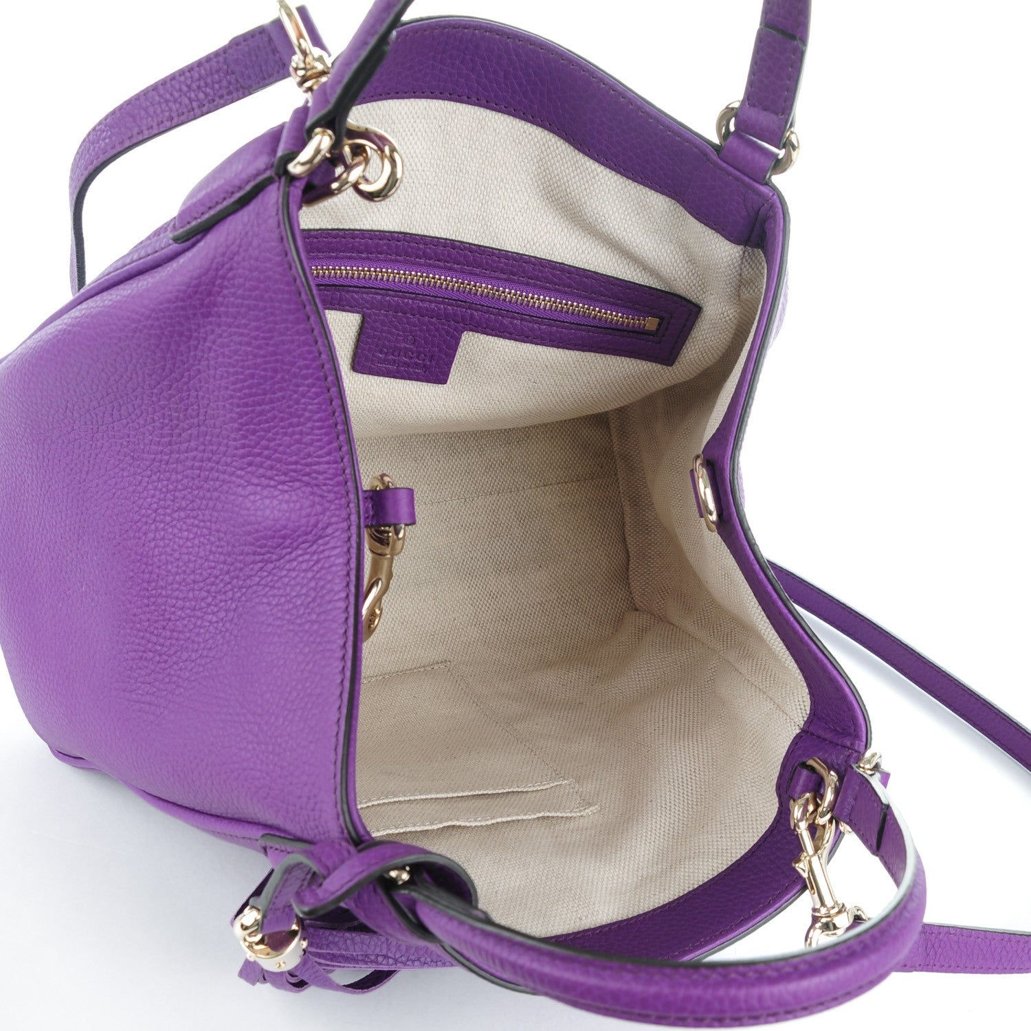 Gucci Pebbled Calfskin Small Soho Shoulder Bag Shine Purple 4 of 6