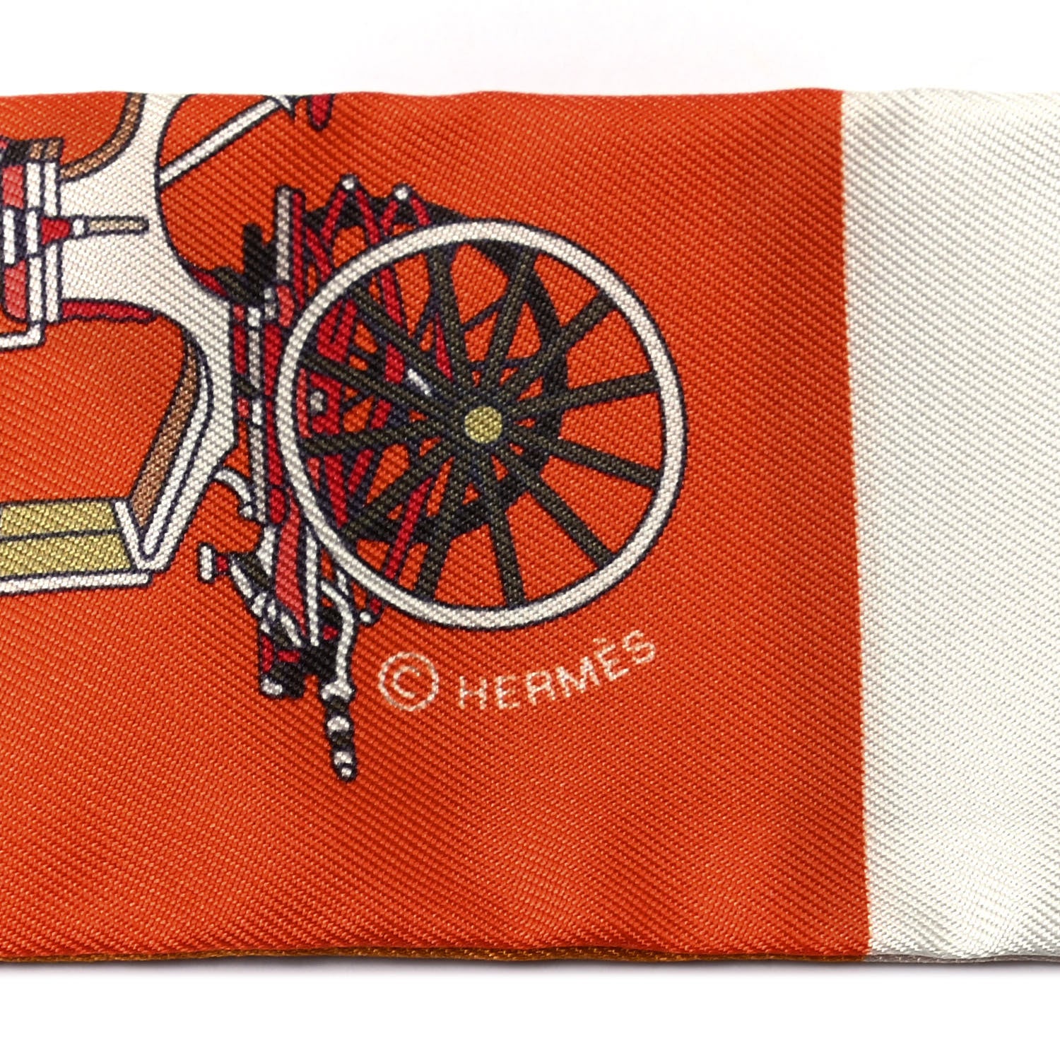 Hermes Silk Les Voitures Exquises Twilly Orange Beige Kaki 3 of 4