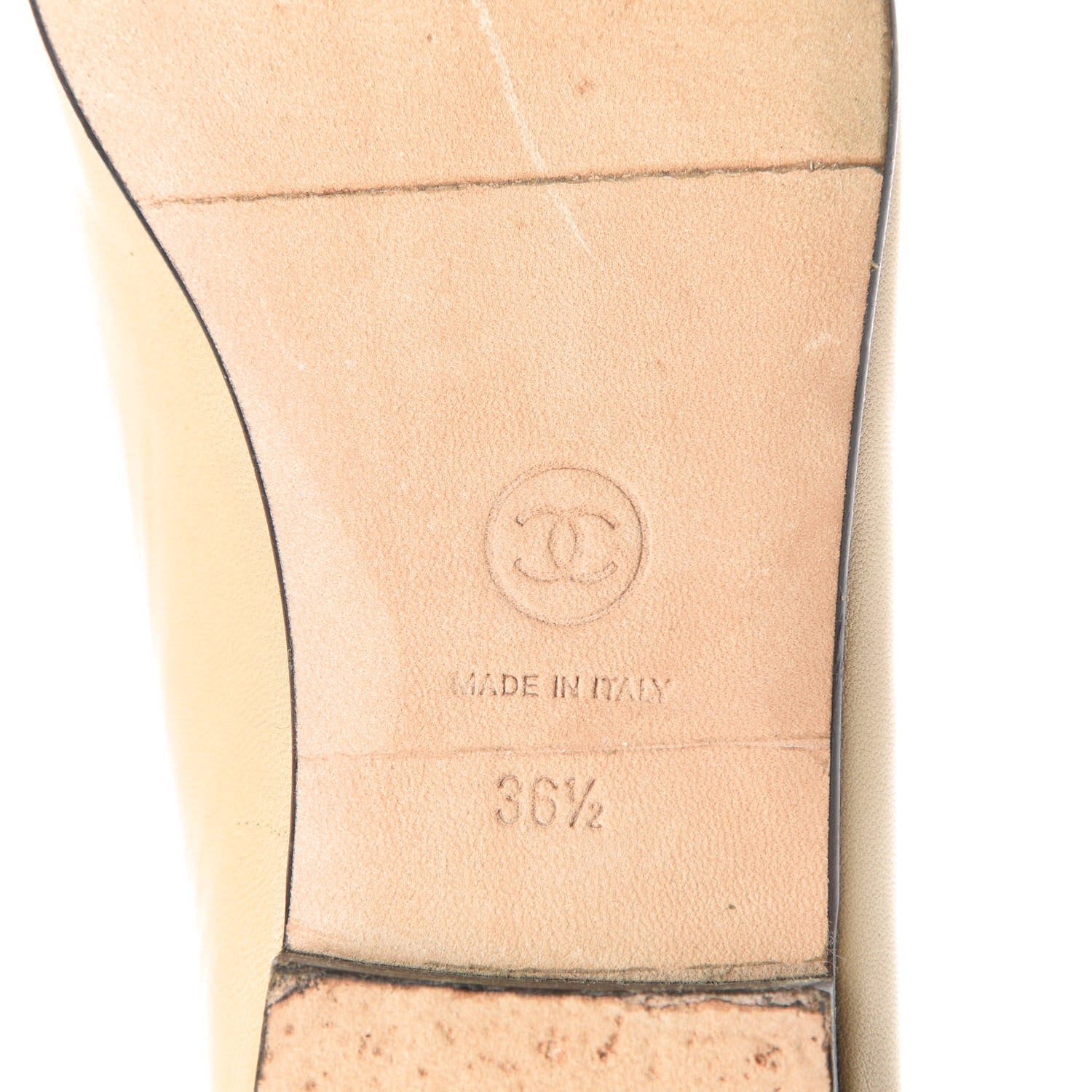 Chanel Lambskin Cap Toe CC Ballerina Flats 36.5 Beige Black 7 of 10