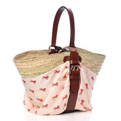 Chloe Smooth Calfskin Raffia Little Horses Medium Panier Basket White Red 4 of 12