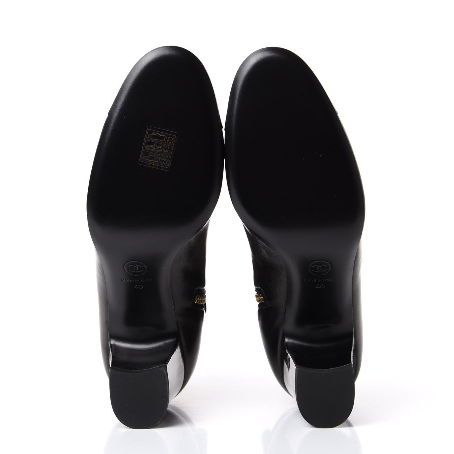 Lambskin Patent Cap Toe CC Turnlock Ankle Boots 40 Black
