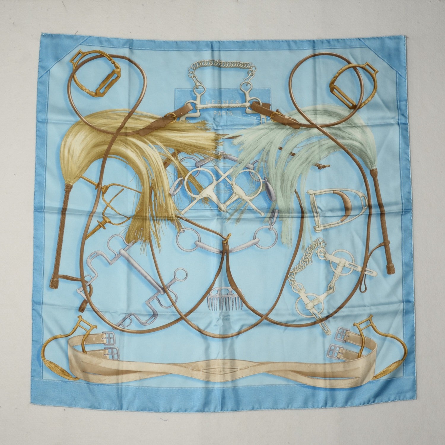 Hermes Silk Projets Carres Scarf 90 Bleu Ciel 2 of 14