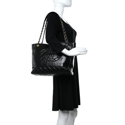 Chanel Shiny Aged Calfskin Quilted Large Shopping Bag Black 2 of 10