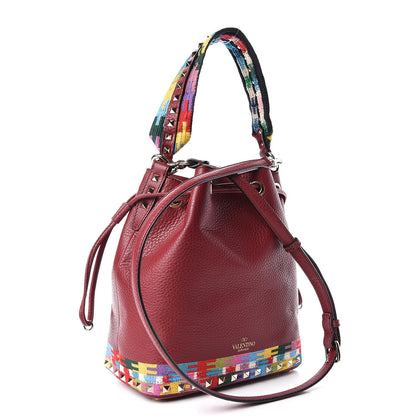 Valentino Garavani Pebbled Calfskin Embroidered Geo Bucket Bag Camelia 4 of 10