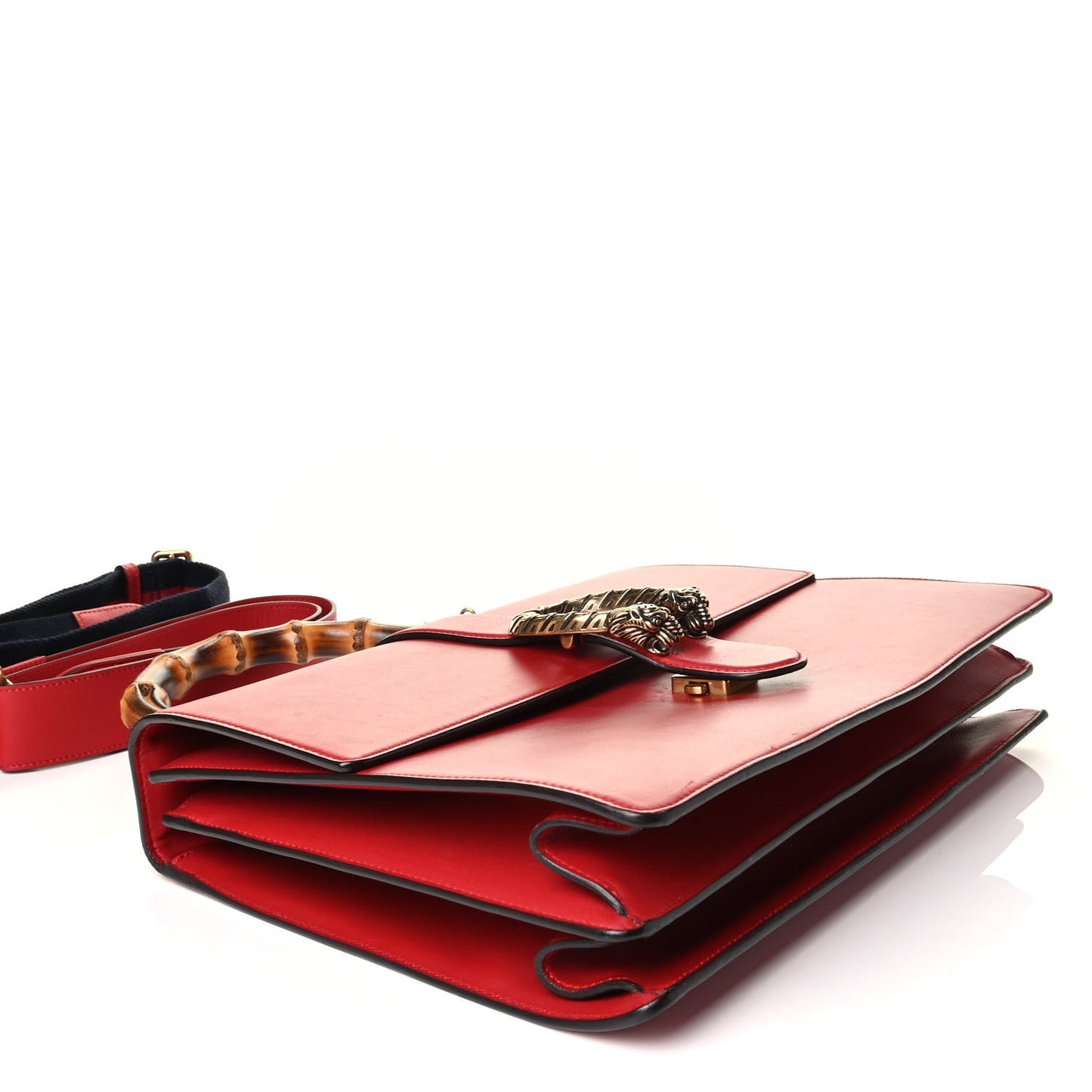 Moon Calfskin Web Large Dionysus Bamboo Top Handle Bag Hibiscus Red