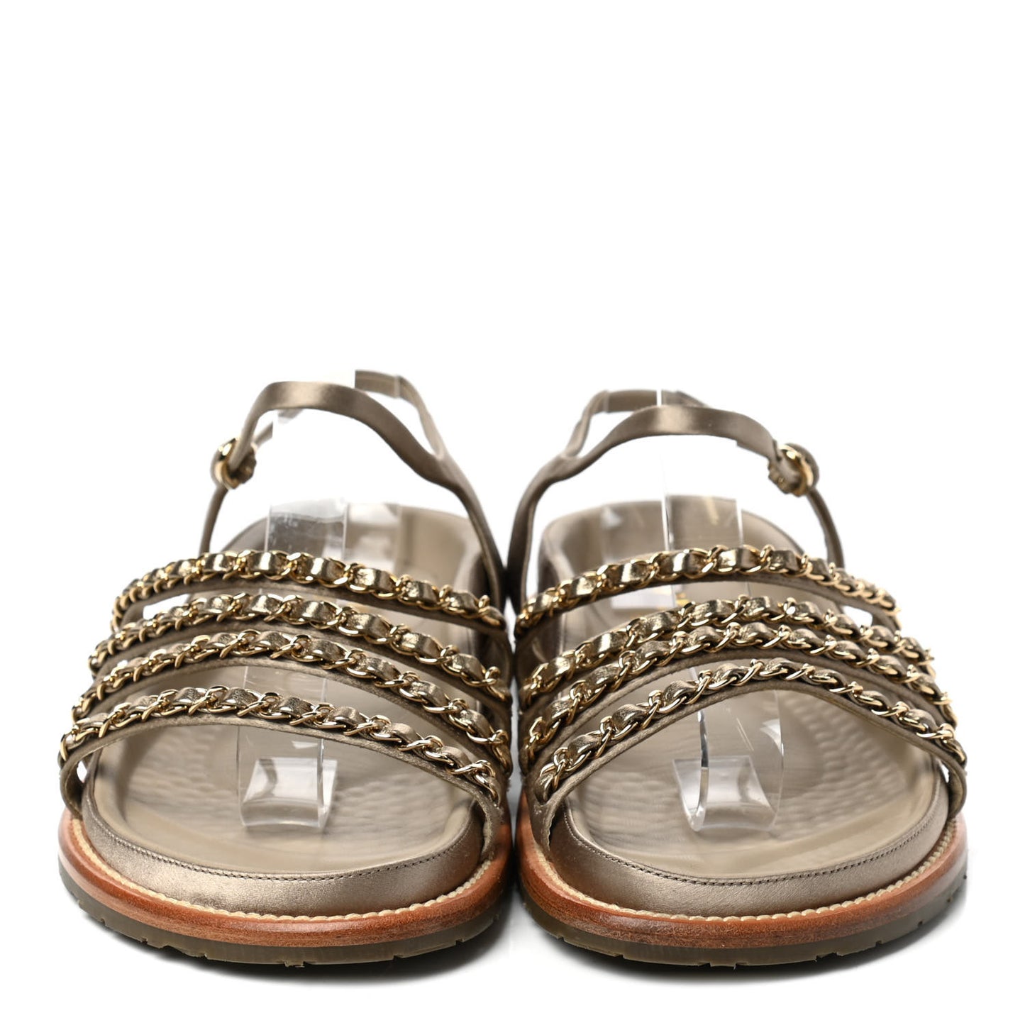 Satin Lambskin Chain Flat Sandals 40 Light Gold
