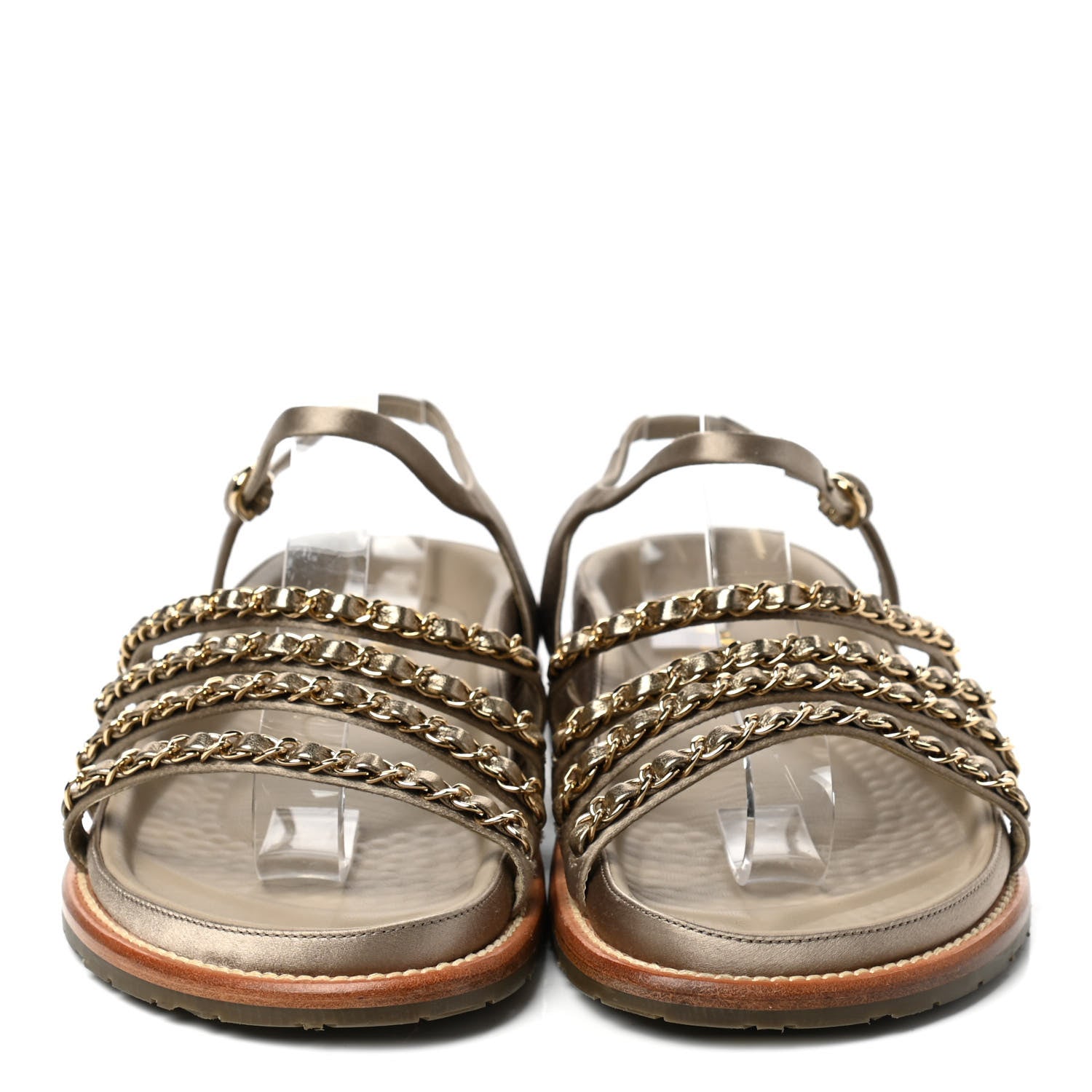 Chanel Satin Lambskin Chain Flat Sandals 40 Light Gold 2 of 9