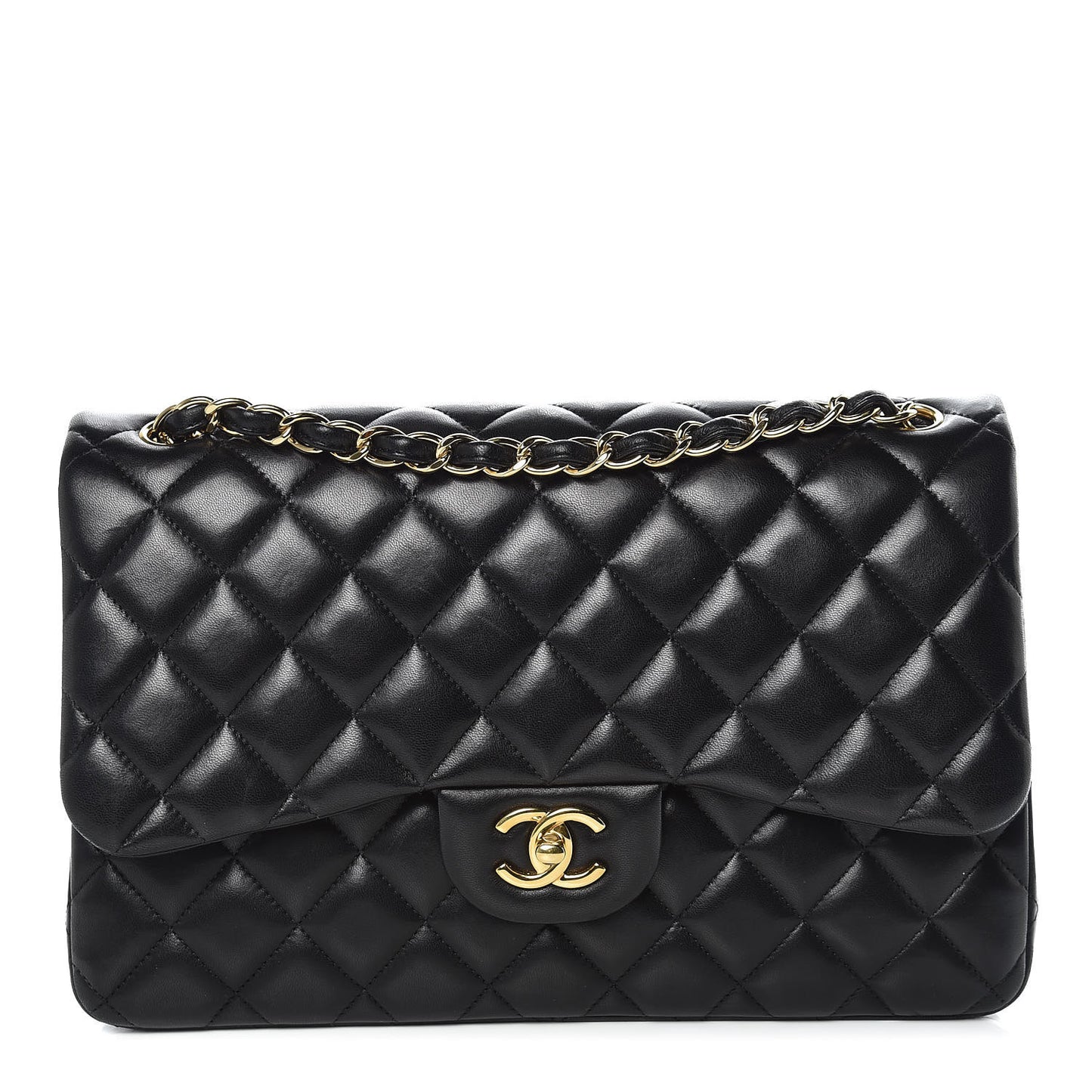 Lambskin Quilted Jumbo Double Flap Black