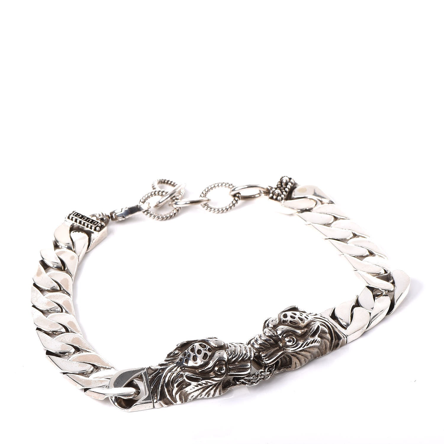 Gucci Sterling Silver Tiger Head Motif Gourmette Bracelet 1 of 6