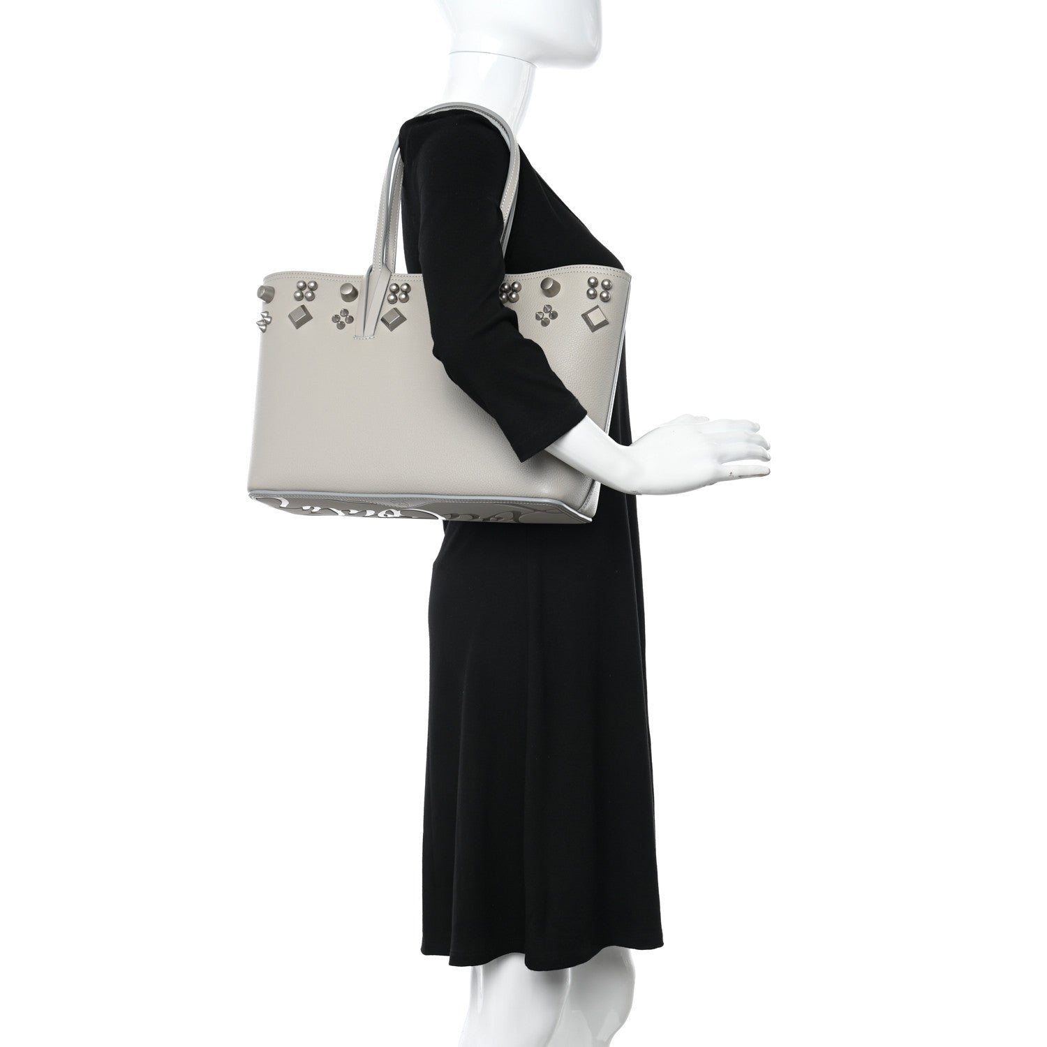 Christian Louboutin Calfskin Spikes Small East West Cabata Tote Light Grey 2 of 11