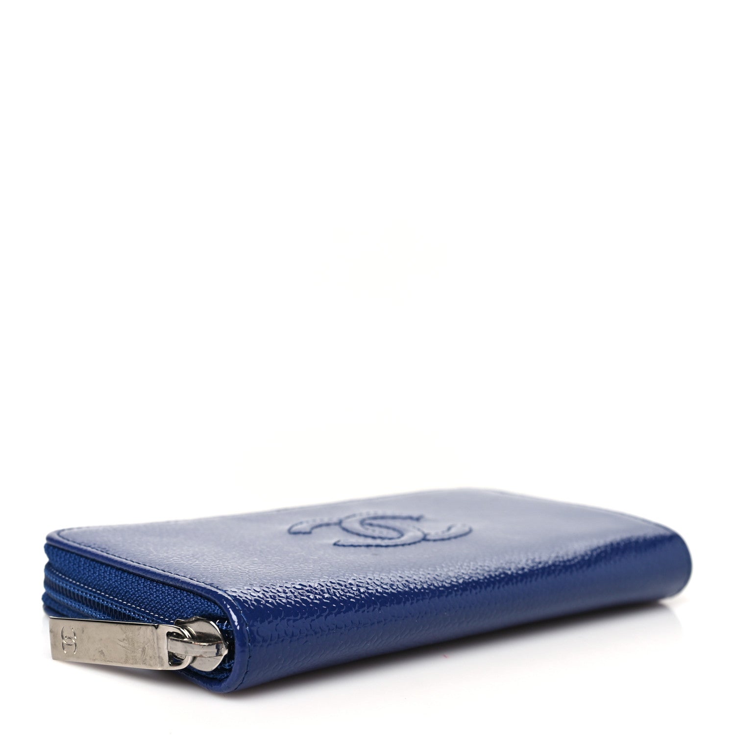 Chanel Patent Caviar Timeless CC Small Gusset Zip Around Wallet  Blue 4 of 9