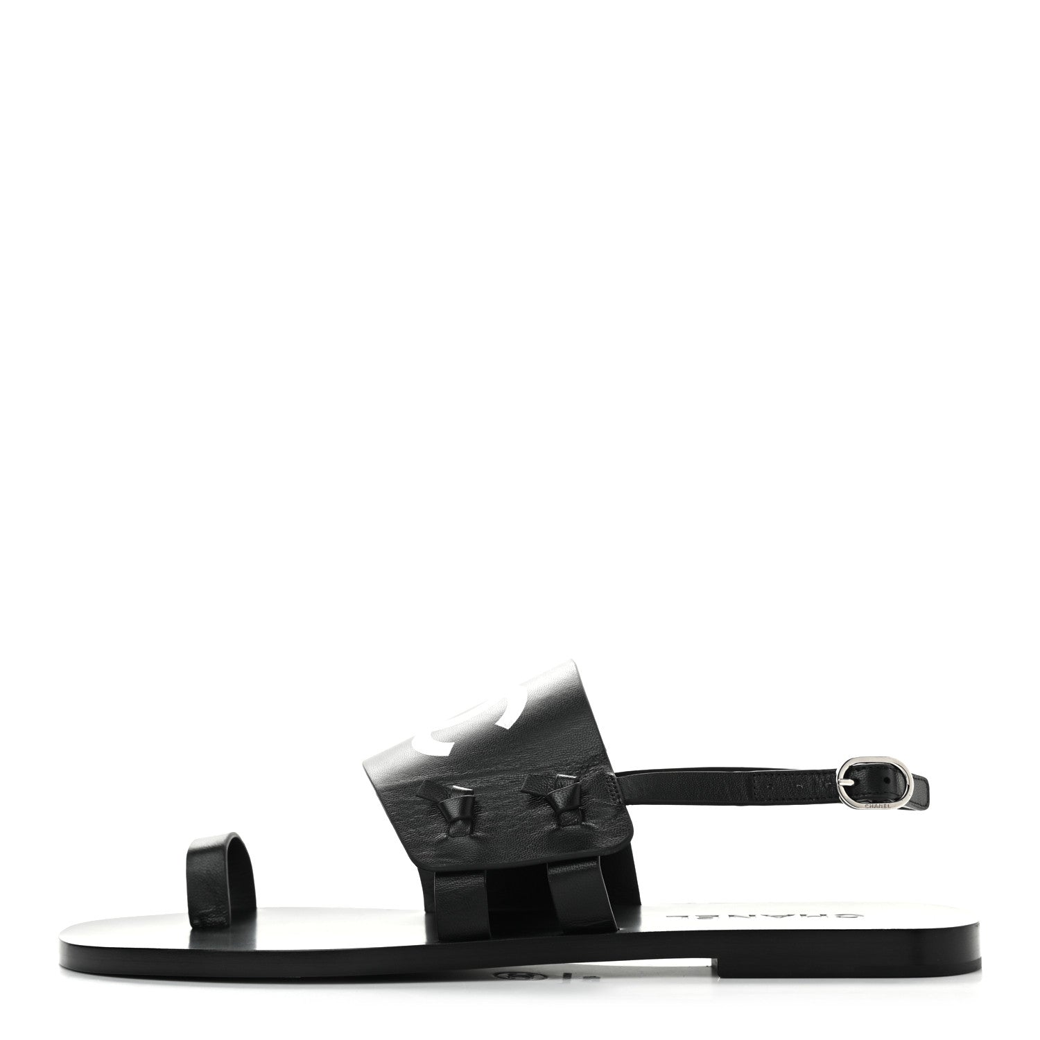 Chanel Goatskin CC Sandals 40.5 Black 1 of 8