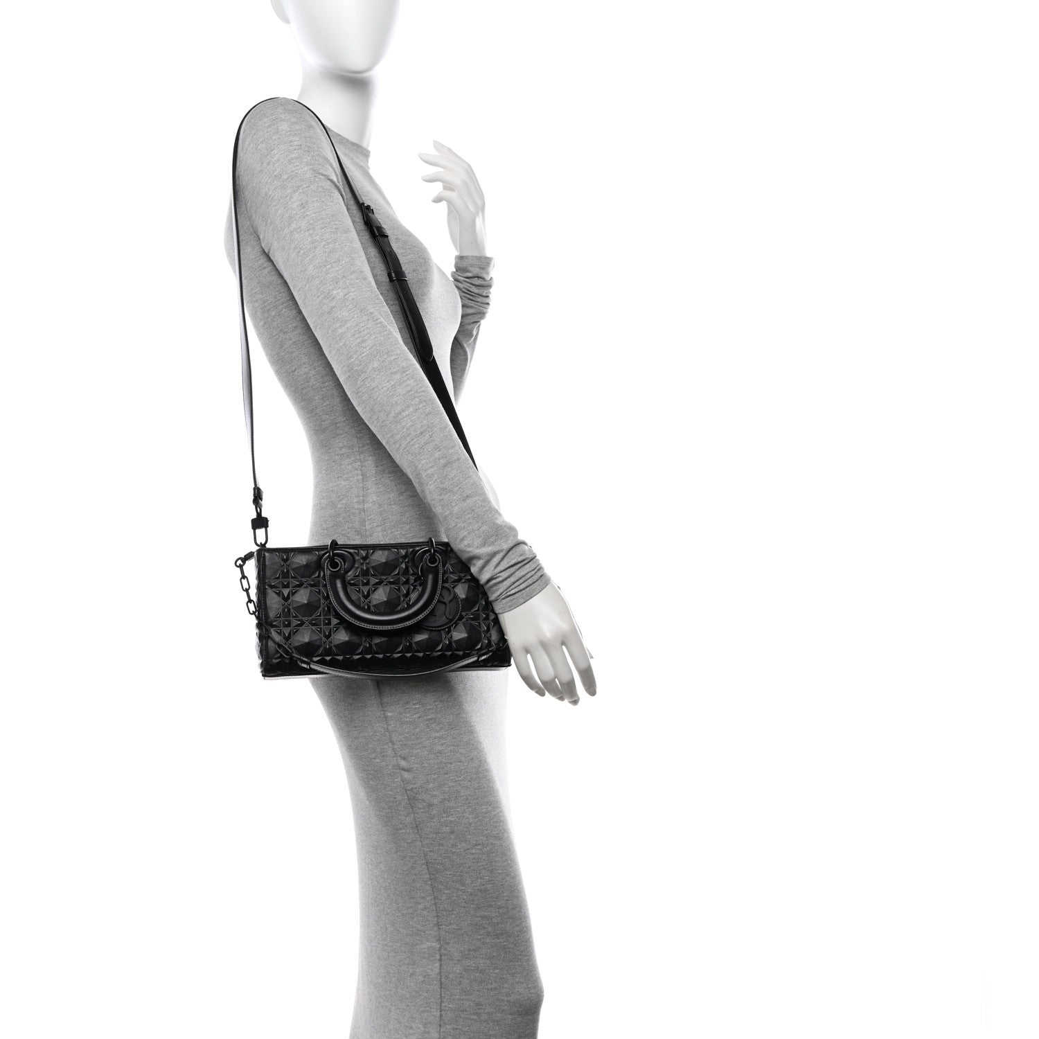 Christian Dior Calfskin Cannage Diamond Medium Lady D-Joy Black 2 of 10