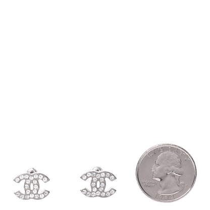 Chanel Crystal Timeless CC Earrings Silver 2 of 5